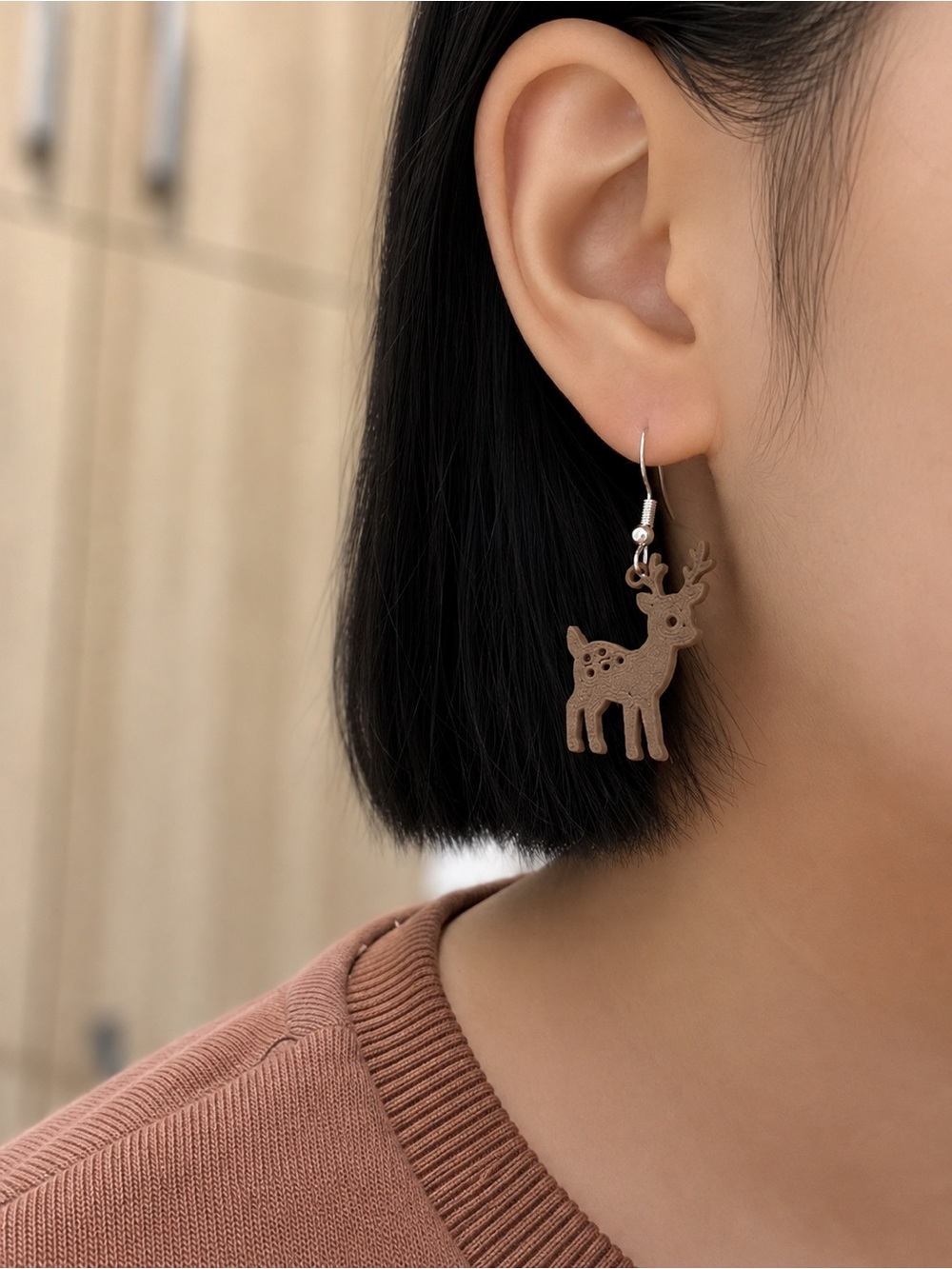Brown Reindeer Drop Earrings - Women's Accessories